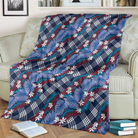 Polynesian Monstera Tiare Floral Blanket Royal Blue Tropical Plaid - Polynesian Pride