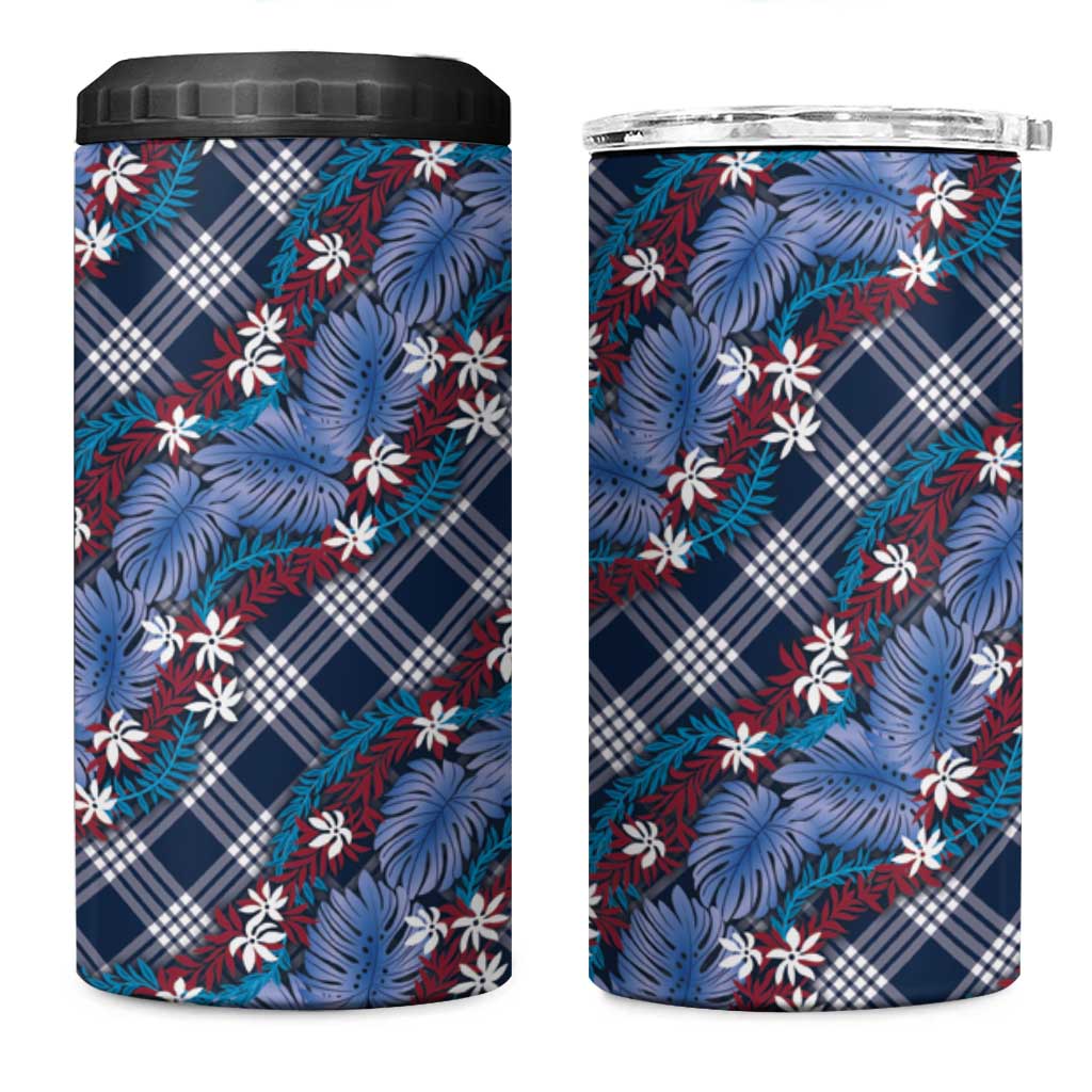 Polynesian Monstera Tiare Floral 4 in 1 Can Cooler Tumbler Royal Blue Tropical Plaid LT01 One Size: 16 oz Blue - Polynesian Pride