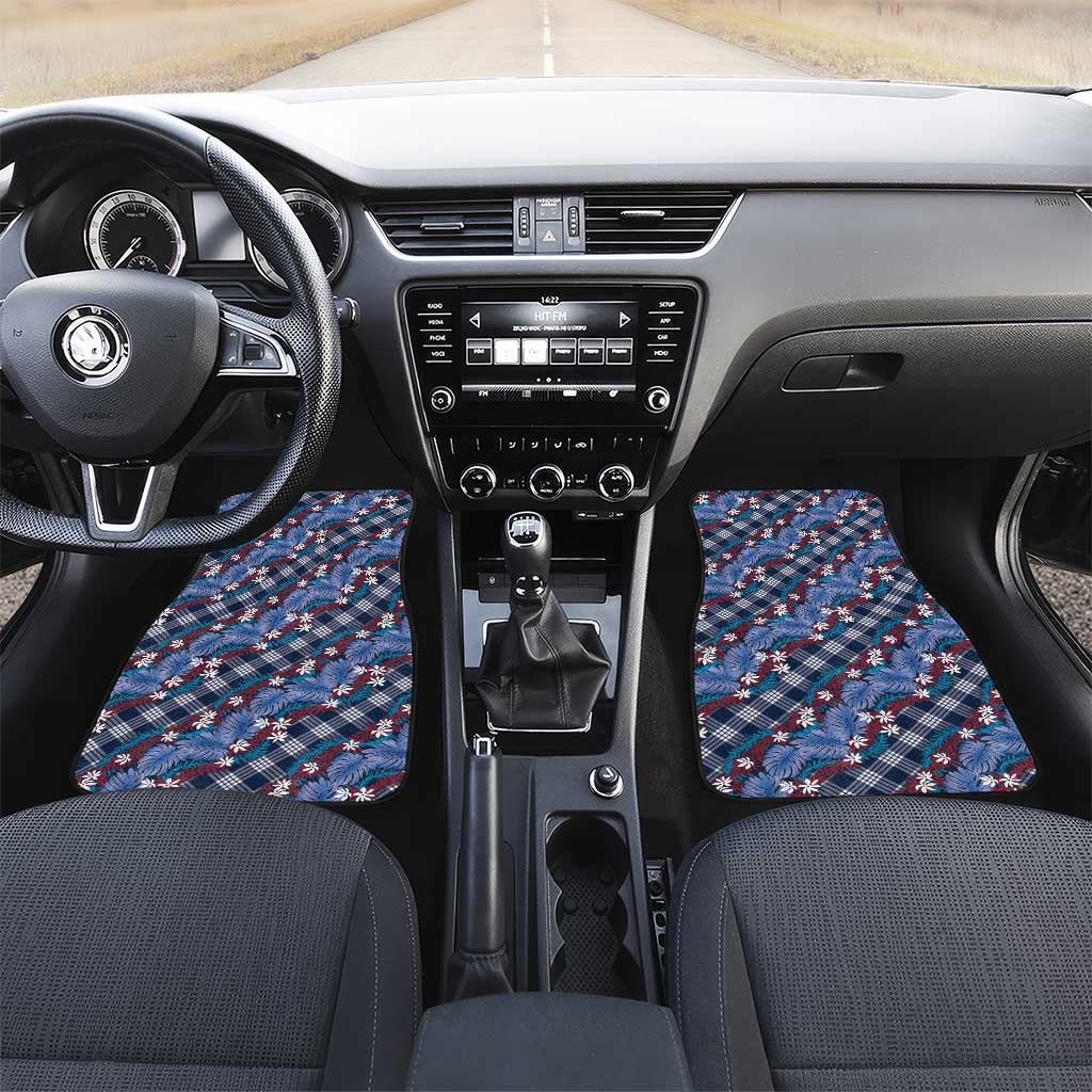 Polynesian Monstera Tiare Floral Car Mats Royal Blue Tropical Plaid - Polynesian Pride