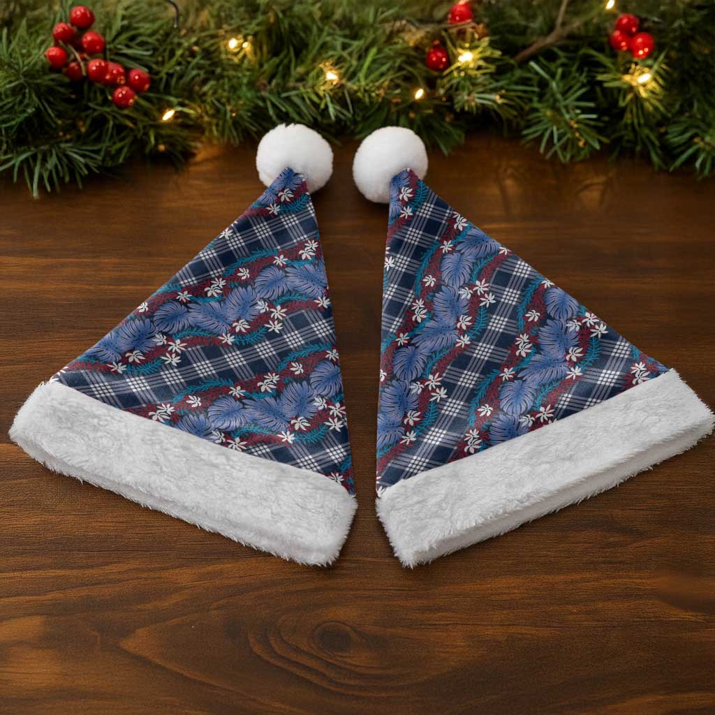Polynesian Monstera Tiare Floral Christmas Santa Hat Royal Blue Tropical Plaid - Polynesian Pride