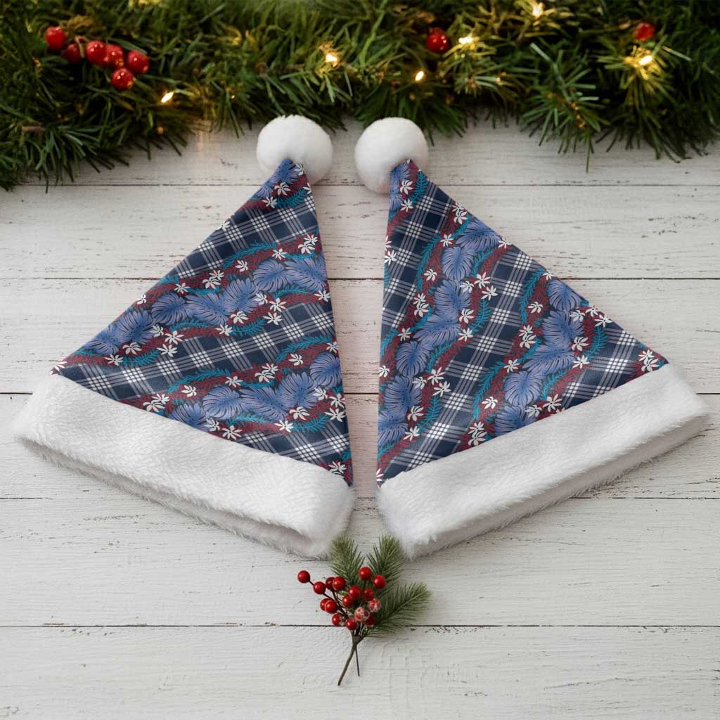 Polynesian Monstera Tiare Floral Christmas Santa Hat Royal Blue Tropical Plaid - Polynesian Pride