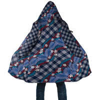 Polynesian Monstera Tiare Floral Cloak Royal Blue Tropical Plaid - Polynesian Pride