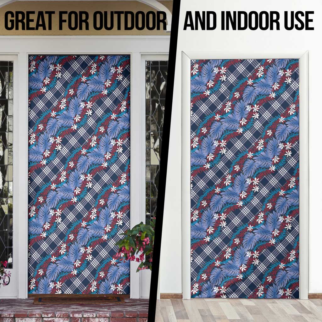 Polynesian Monstera Tiare Floral Door Cover Royal Blue Tropical Plaid - Polynesian Pride