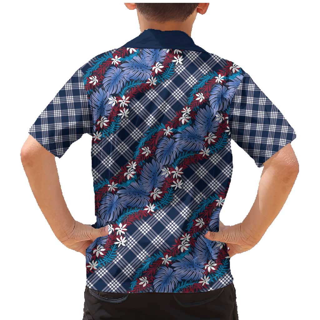 Polynesian Monstera Tiare Floral Family Matching Mermaid Dress and Hawaiian Shirt Royal Blue Tropical Plaid LT01 - Polynesian Pride