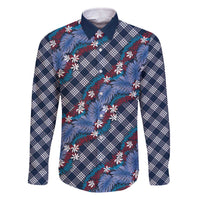 Polynesian Monstera Tiare Floral Family Matching Off The Shoulder Long Sleeve Dress and Hawaiian Shirt Royal Blue Tropical Plaid LT01 Dad's Shirt - Long Sleeve Blue - Polynesian Pride
