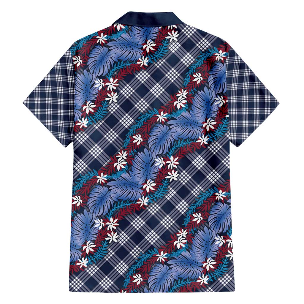 Polynesian Monstera Tiare Floral Family Matching Off Shoulder Maxi Dress and Hawaiian Shirt Royal Blue Tropical Plaid LT01 - Polynesian Pride