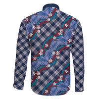 Polynesian Monstera Tiare Floral Family Matching Summer Maxi Dress and Hawaiian Shirt Royal Blue Tropical Plaid LT01 - Polynesian Pride