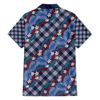 Polynesian Monstera Tiare Floral Family Matching Tank Maxi Dress and Hawaiian Shirt Royal Blue Tropical Plaid LT01 - Polynesian Pride