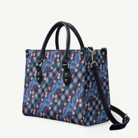 Polynesian Monstera Tiare Floral Leather Bag Royal Blue Tropical Plaid - Polynesian Pride