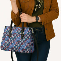 Polynesian Monstera Tiare Floral Leather Bag Royal Blue Tropical Plaid - Polynesian Pride