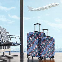 Polynesian Monstera Tiare Floral Luggage Cover Royal Blue Tropical Plaid - Polynesian Pride