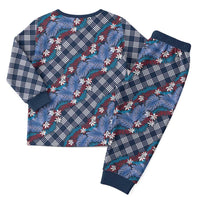 Polynesian Monstera Tiare Floral Christmas Pajama Set Royal Blue Tropical Plaid - Polynesian Pride