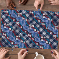 Polynesian Monstera Tiare Floral Puzzle Royal Blue Tropical Plaid LT01 - Polynesian Pride