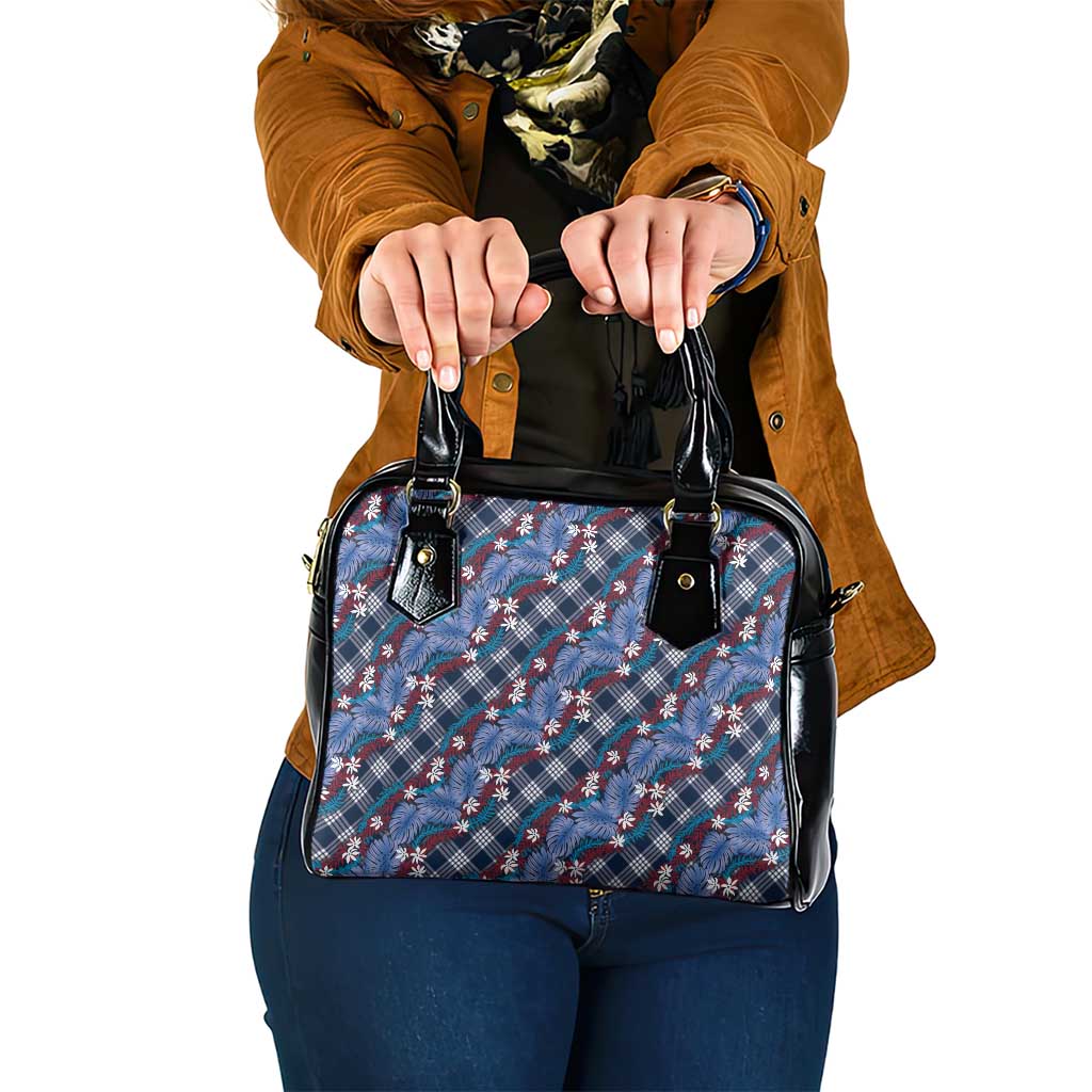 Polynesian Monstera Tiare Floral Shoulder Handbag Royal Blue Tropical Plaid - Polynesian Pride
