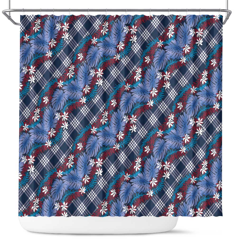 Polynesian Monstera Tiare Floral Shower Curtain Royal Blue Tropical Plaid LT01 Blue - Polynesian Pride