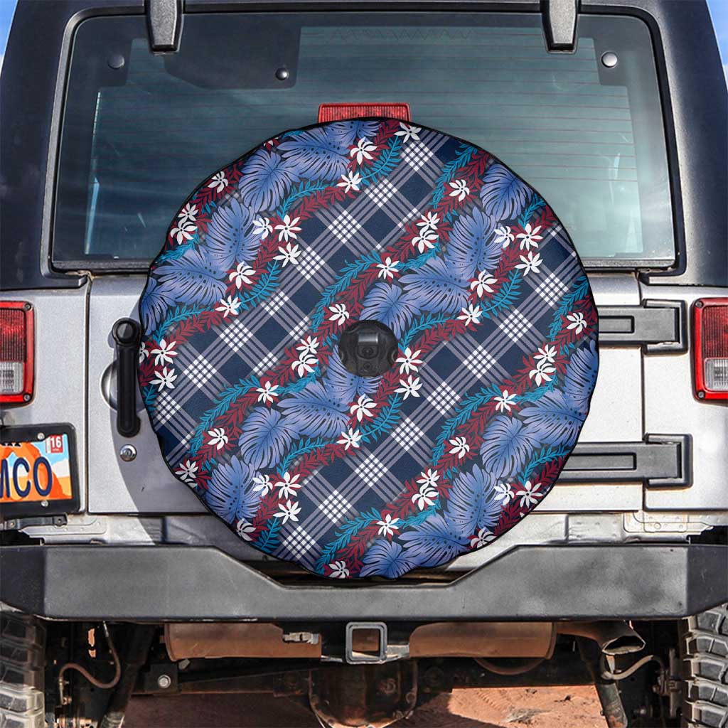 Polynesian Monstera Tiare Floral Spare Tire Cover Royal Blue Tropical Plaid LT01 Blue - Polynesian Pride