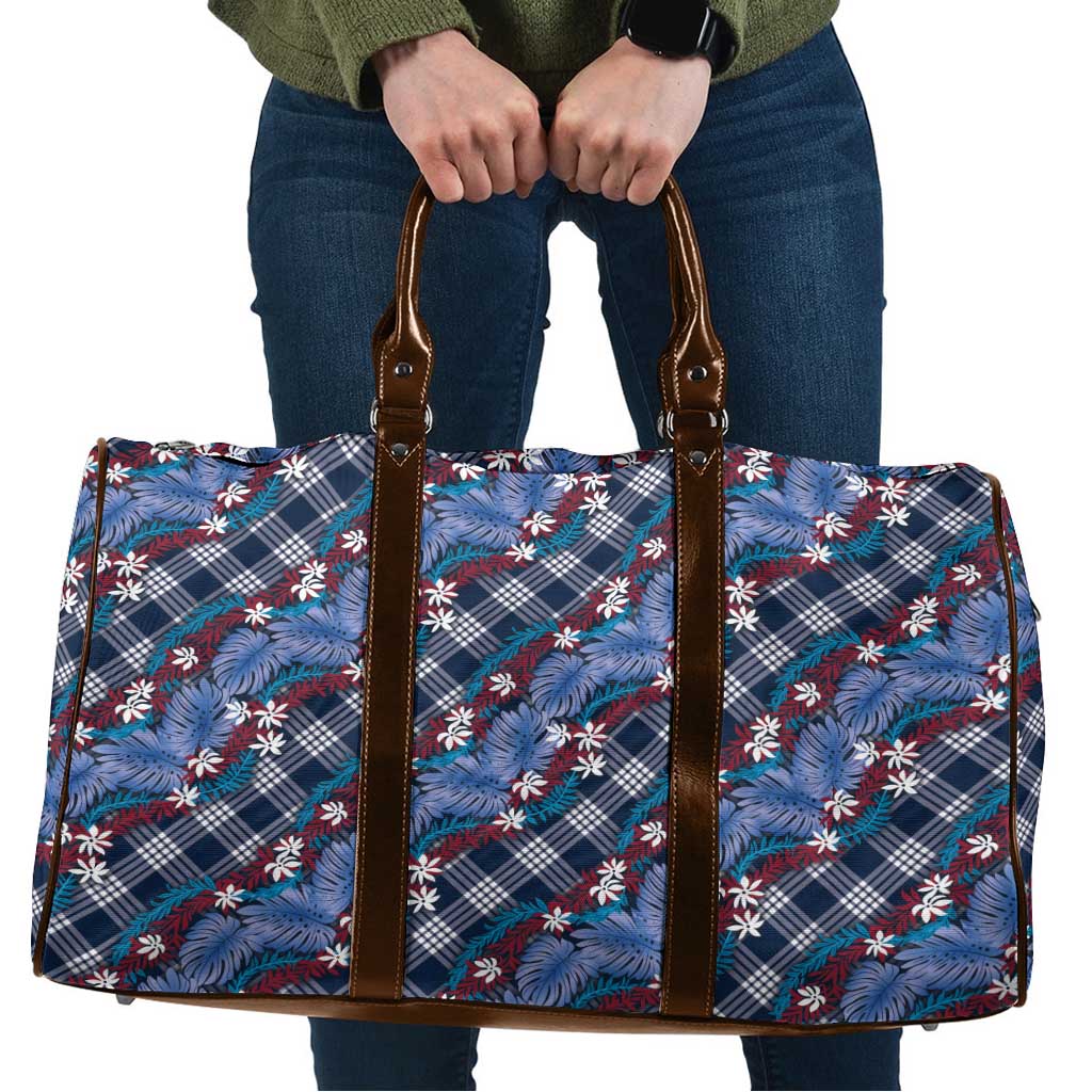 Polynesian Monstera Tiare Floral Travel Bag Royal Blue Tropical Plaid LT01 Blue - Polynesian Pride