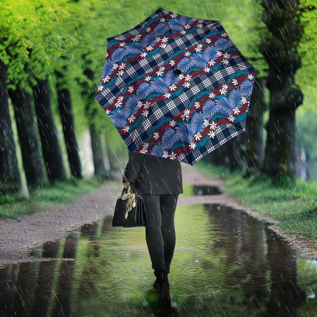Polynesian Monstera Tiare Floral Umbrella Royal Blue Tropical Plaid - Polynesian Pride