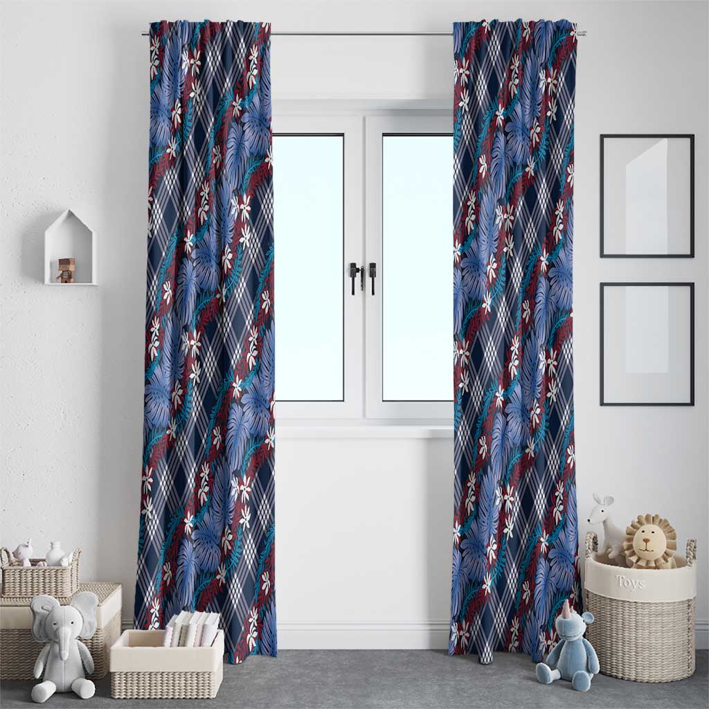 Polynesian Monstera Tiare Floral Window Curtain Royal Blue Tropical Plaid - Polynesian Pride