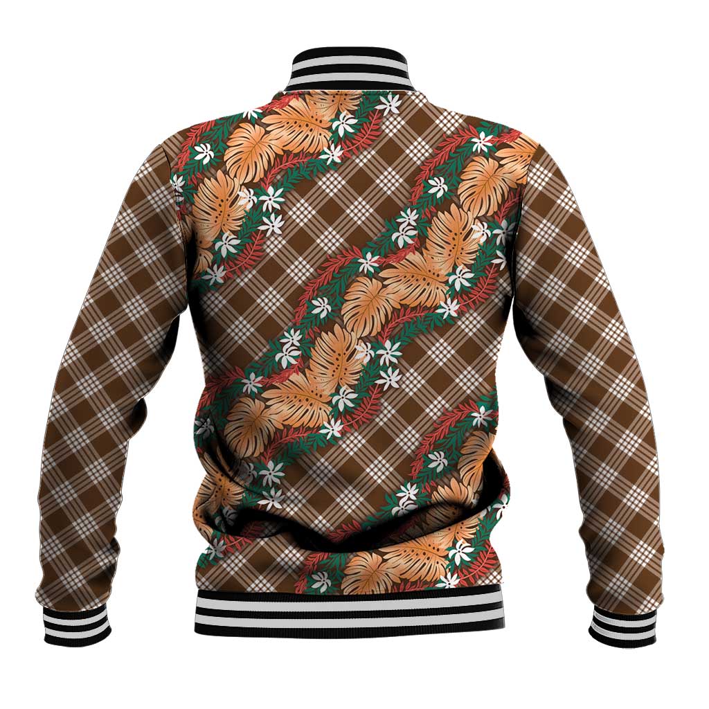 Polynesian Monstera Tiare Floral Baseball Jacket Chocolate Brown Tropical Plaid LT01 - Polynesian Pride