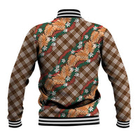 Polynesian Monstera Tiare Floral Baseball Jacket Chocolate Brown Tropical Plaid LT01 - Polynesian Pride