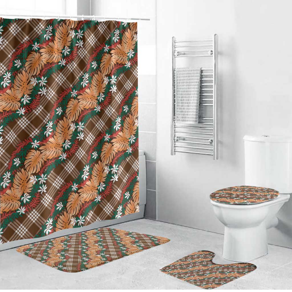 Polynesian Monstera Tiare Floral Bathroom Set Chocolate Brown Tropical Plaid LT01 Bathroom Set (4 pcs) Brown - Polynesian Pride