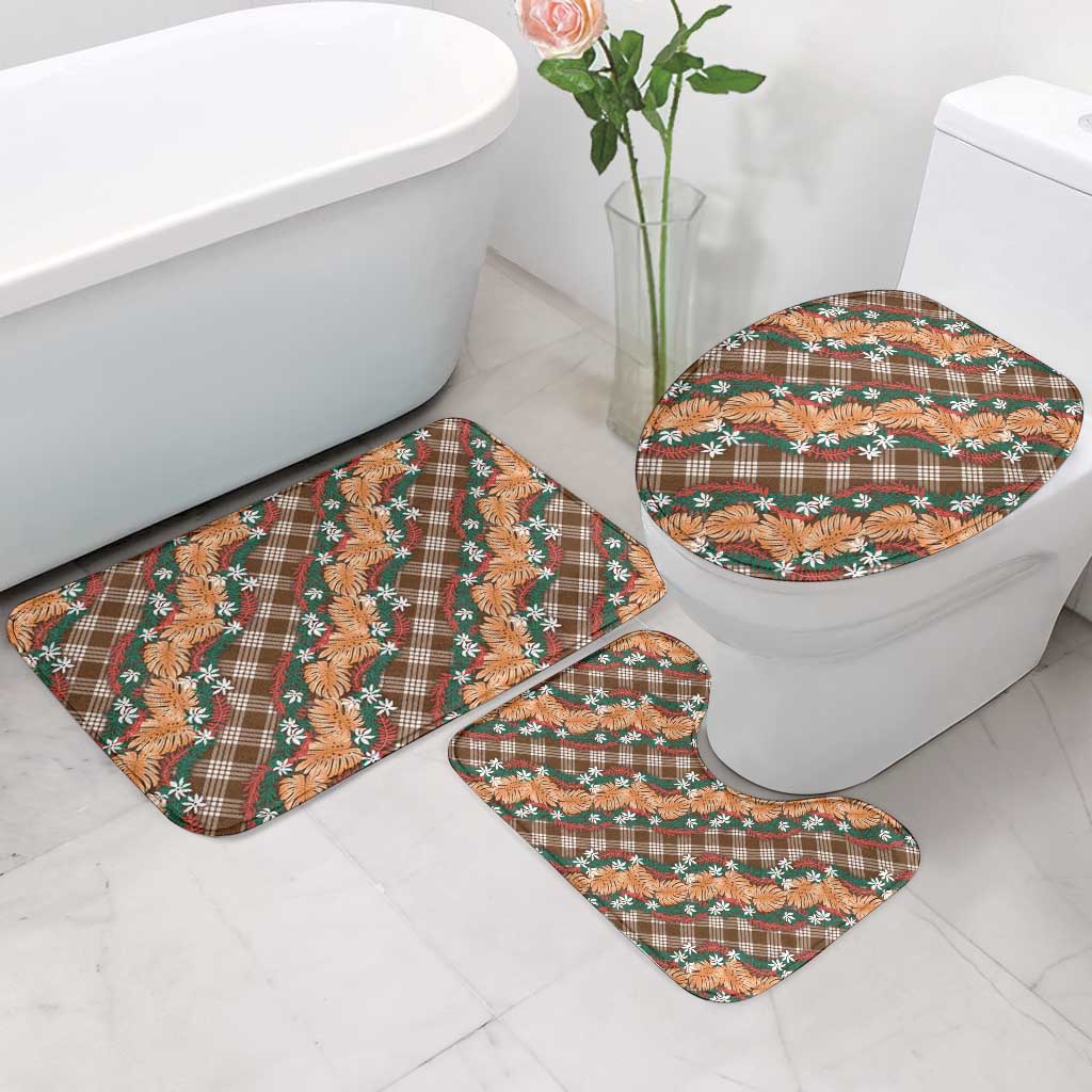 Polynesian Monstera Tiare Floral Bathroom Set Chocolate Brown Tropical Plaid LT01 - Polynesian Pride