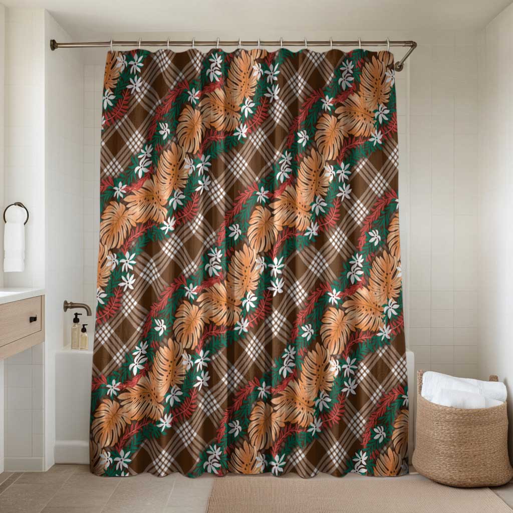 Polynesian Monstera Tiare Floral Bathroom Set Chocolate Brown Tropical Plaid LT01 Shower Curtain Only Brown - Polynesian Pride