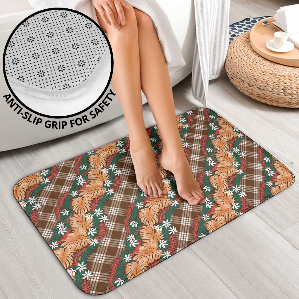 Polynesian Monstera Tiare Floral Bathroom Set Chocolate Brown Tropical Plaid LT01 - Polynesian Pride