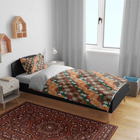 Polynesian Monstera Tiare Floral Bedding Set Chocolate Brown Tropical Plaid - Polynesian Pride