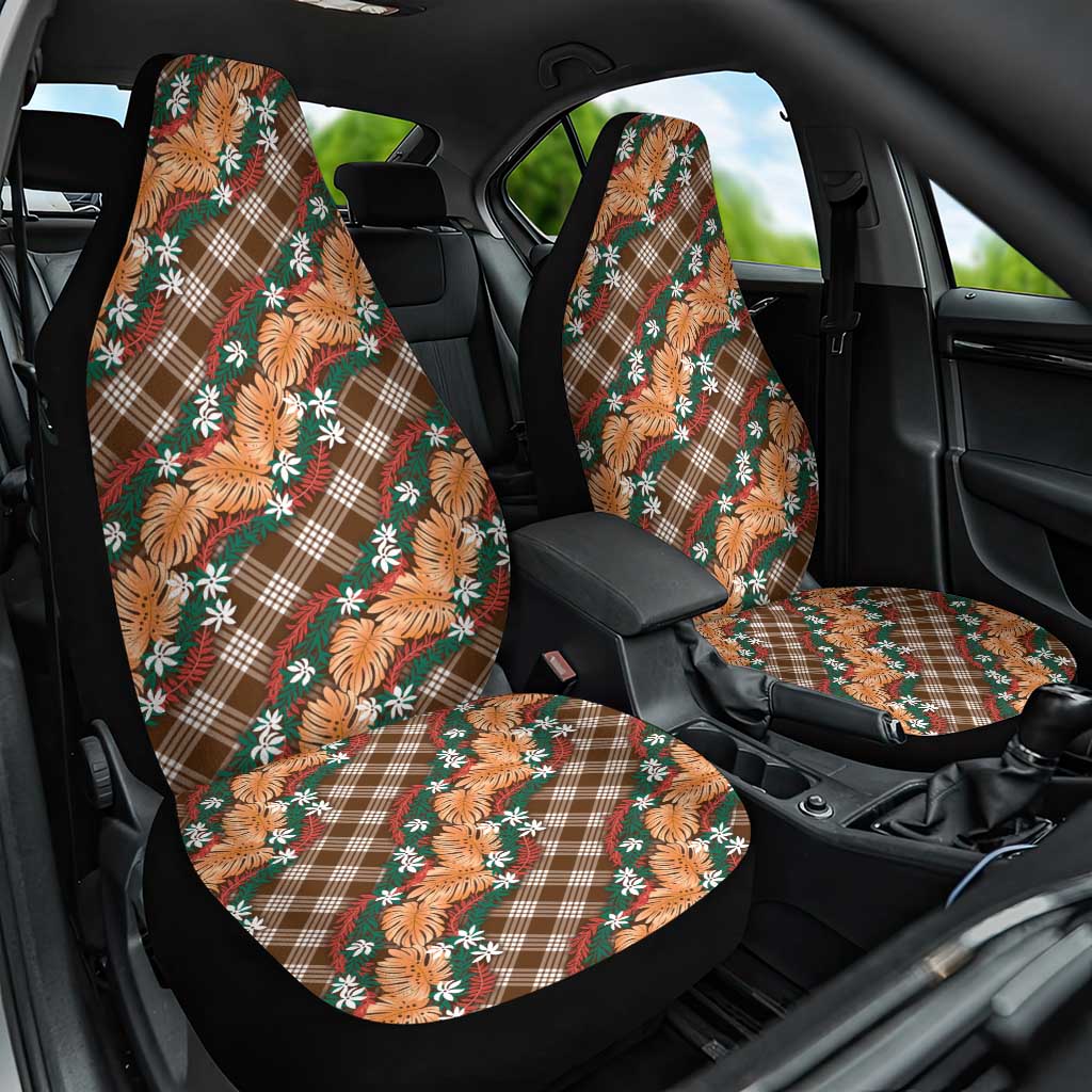 Polynesian Monstera Tiare Floral Car Seat Cover Chocolate Brown Tropical Plaid LT01 One Size Brown - Polynesian Pride