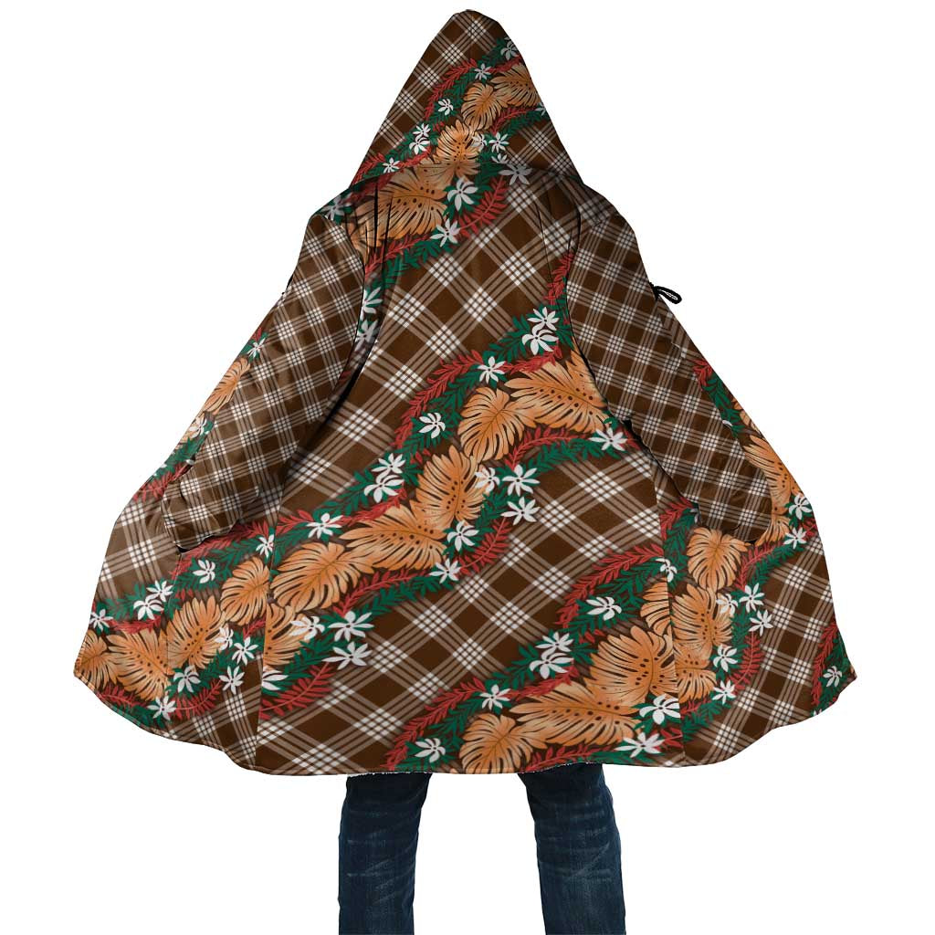 Polynesian Monstera Tiare Floral Cloak Chocolate Brown Tropical Plaid - Polynesian Pride