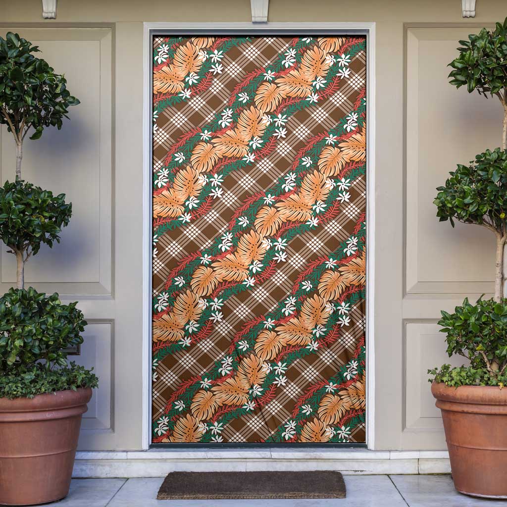 Polynesian Monstera Tiare Floral Door Cover Chocolate Brown Tropical Plaid LT01 Brown - Polynesian Pride