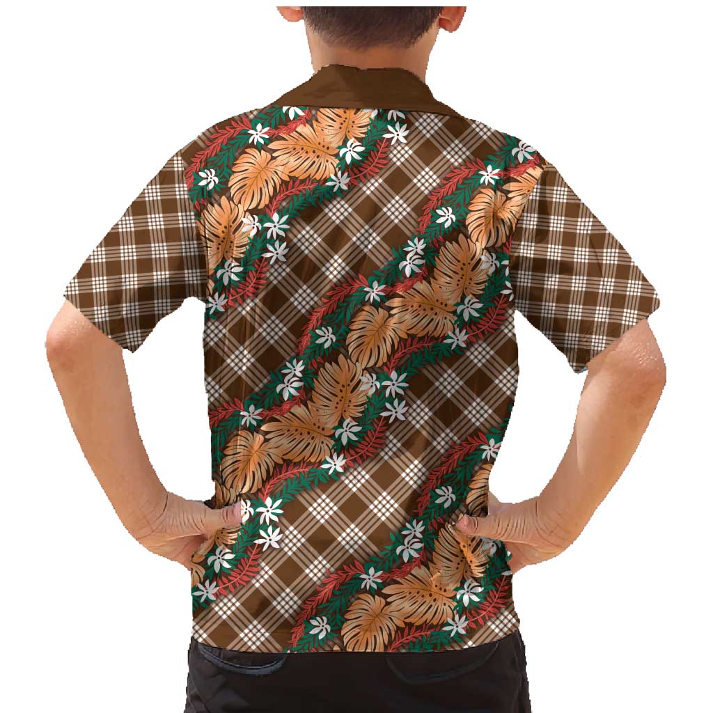 Polynesian Monstera Tiare Floral Family Matching Mermaid Dress and Hawaiian Shirt Chocolate Brown Tropical Plaid LT01 - Polynesian Pride