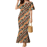 Polynesian Monstera Tiare Floral Family Matching Mermaid Dress and Hawaiian Shirt Chocolate Brown Tropical Plaid LT01 Mom's Dress Brown - Polynesian Pride