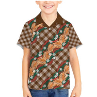 Polynesian Monstera Tiare Floral Family Matching Mermaid Dress and Hawaiian Shirt Chocolate Brown Tropical Plaid LT01 Son's Shirt Brown - Polynesian Pride