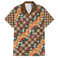 Polynesian Monstera Tiare Floral Family Matching Off The Shoulder Long Sleeve Dress and Hawaiian Shirt Chocolate Brown Tropical Plaid LT01 Dad's Shirt - Short Sleeve Brown - Polynesian Pride