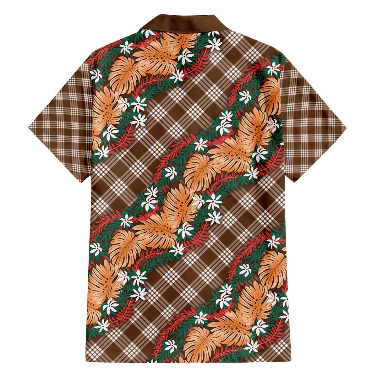 Polynesian Monstera Tiare Floral Family Matching Off The Shoulder Long Sleeve Dress and Hawaiian Shirt Chocolate Brown Tropical Plaid LT01 - Polynesian Pride
