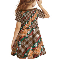 Polynesian Monstera Tiare Floral Family Matching Off Shoulder Maxi Dress and Hawaiian Shirt Chocolate Brown Tropical Plaid LT01 - Polynesian Pride