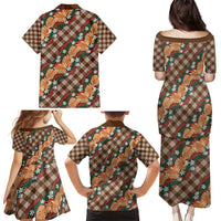 Polynesian Monstera Tiare Floral Family Matching Puletasi and Hawaiian Shirt Chocolate Brown Tropical Plaid LT01 - Polynesian Pride