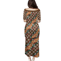 Polynesian Monstera Tiare Floral Family Matching Puletasi and Hawaiian Shirt Chocolate Brown Tropical Plaid LT01 - Polynesian Pride