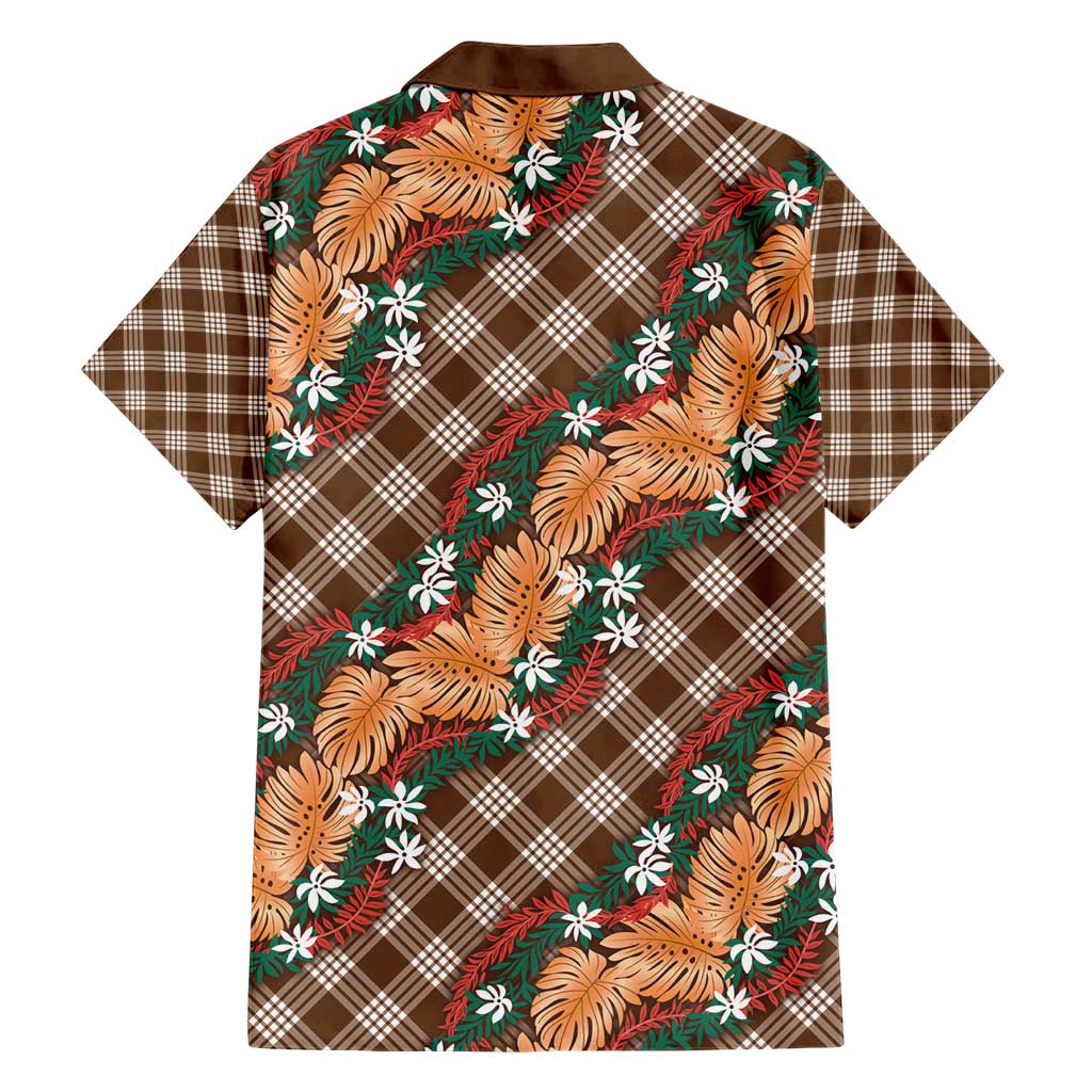 Polynesian Monstera Tiare Floral Family Matching Short Sleeve Bodycon Dress and Hawaiian Shirt Chocolate Brown Tropical Plaid LT01 - Polynesian Pride