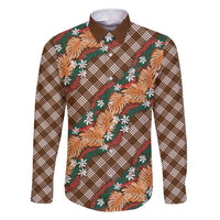 Polynesian Monstera Tiare Floral Family Matching Short Sleeve Bodycon Dress and Hawaiian Shirt Chocolate Brown Tropical Plaid LT01 Dad's Shirt - Long Sleeve Brown - Polynesian Pride