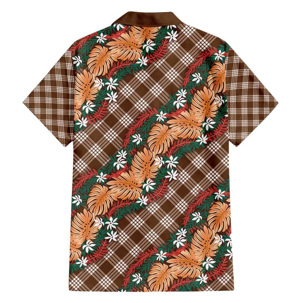 Polynesian Monstera Tiare Floral Family Matching Tank Maxi Dress and Hawaiian Shirt Chocolate Brown Tropical Plaid LT01 - Polynesian Pride
