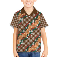 Polynesian Monstera Tiare Floral Family Matching Tank Maxi Dress and Hawaiian Shirt Chocolate Brown Tropical Plaid LT01 Son's Shirt Brown - Polynesian Pride
