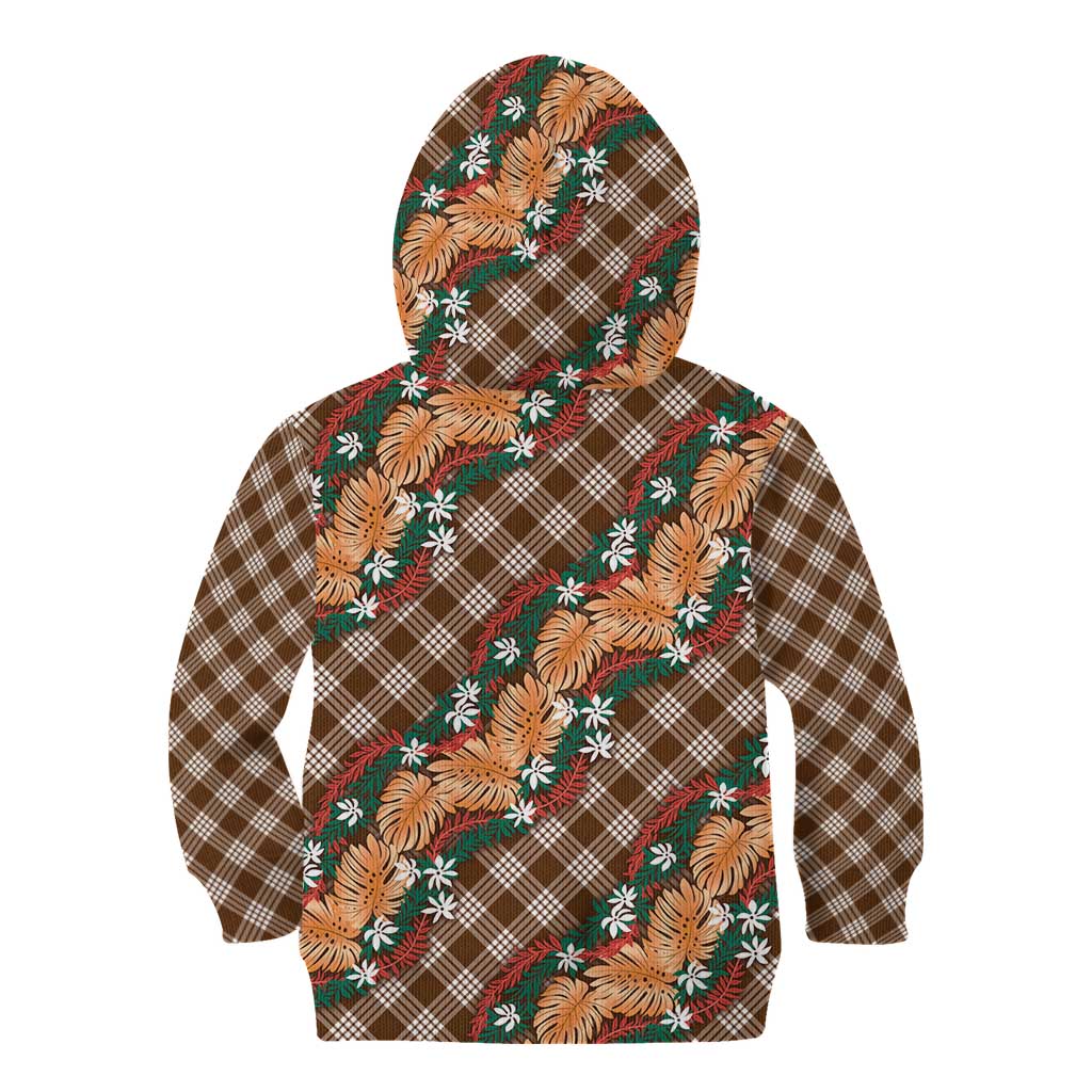 Polynesian Monstera Tiare Floral Kid Hoodie Chocolate Brown Tropical Plaid LT01 - Polynesian Pride