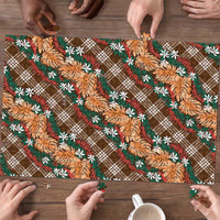 Polynesian Monstera Tiare Floral Puzzle Chocolate Brown Tropical Plaid LT01 - Polynesian Pride