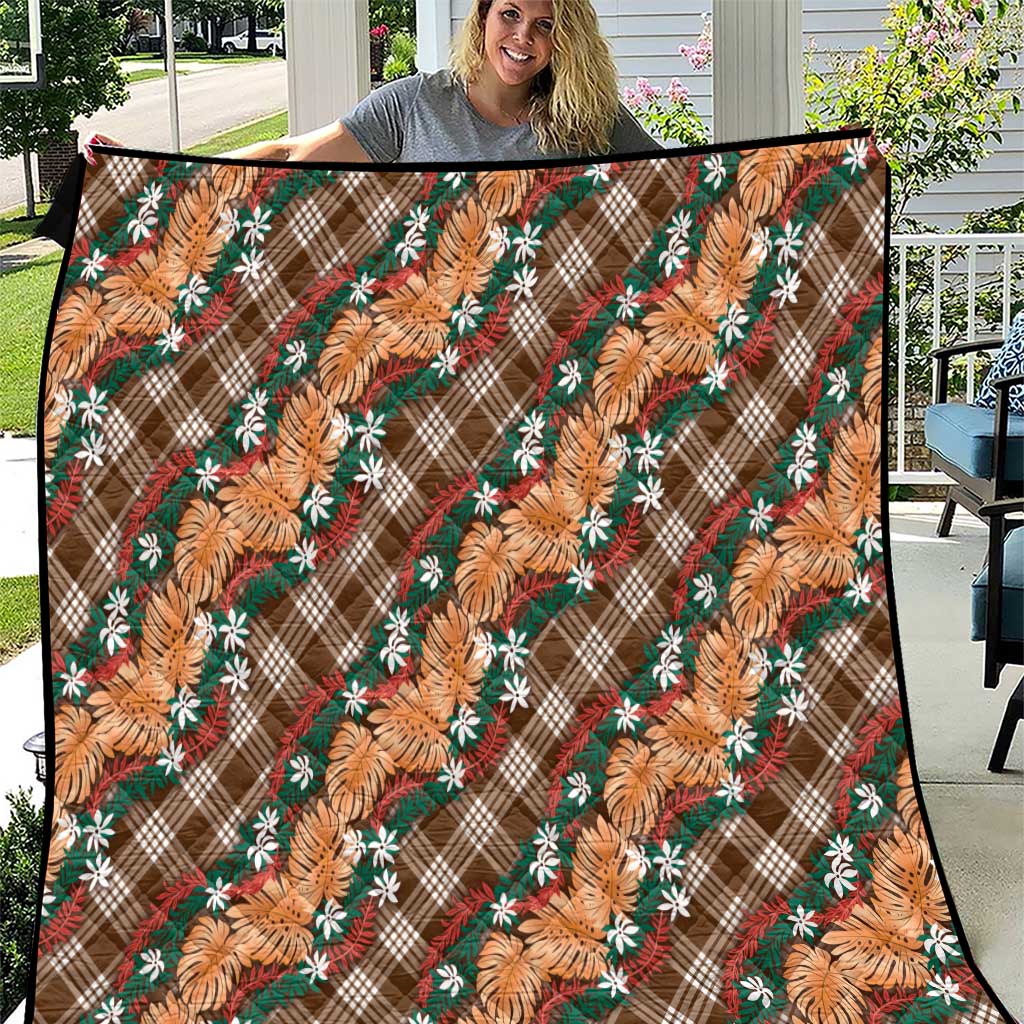 Polynesian Monstera Tiare Floral Quilt Chocolate Brown Tropical Plaid LT01 Brown - Polynesian Pride