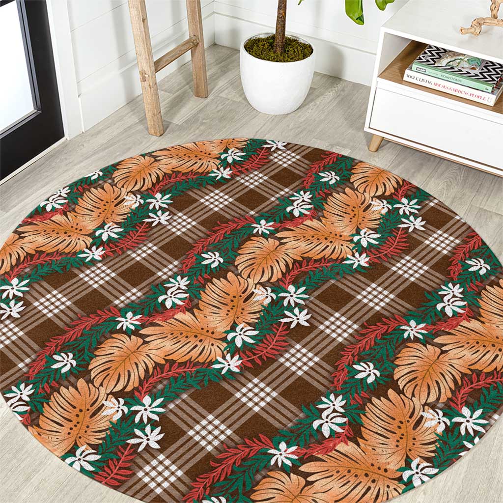 Polynesian Monstera Tiare Floral Round Carpet Chocolate Brown Tropical Plaid LT01 Brown - Polynesian Pride