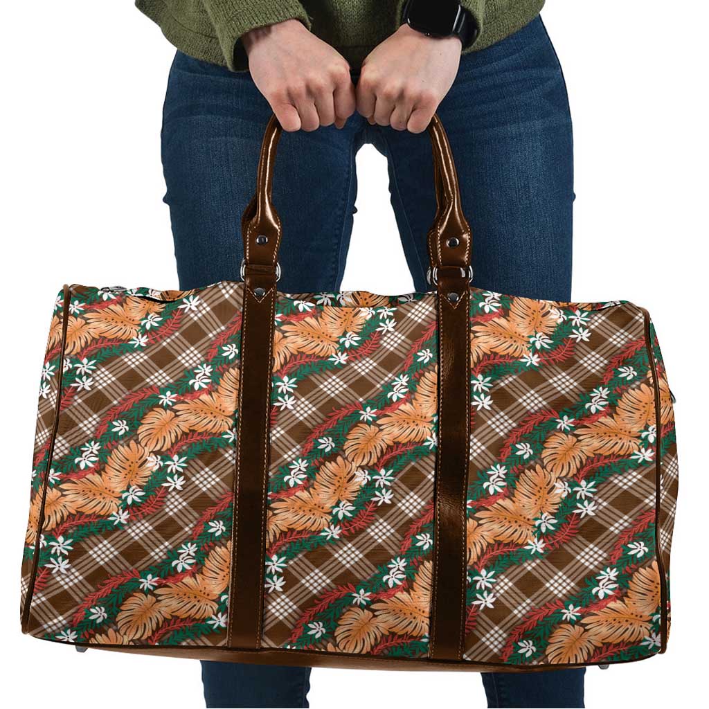 Polynesian Monstera Tiare Floral Travel Bag Chocolate Brown Tropical Plaid LT01 Brown - Polynesian Pride